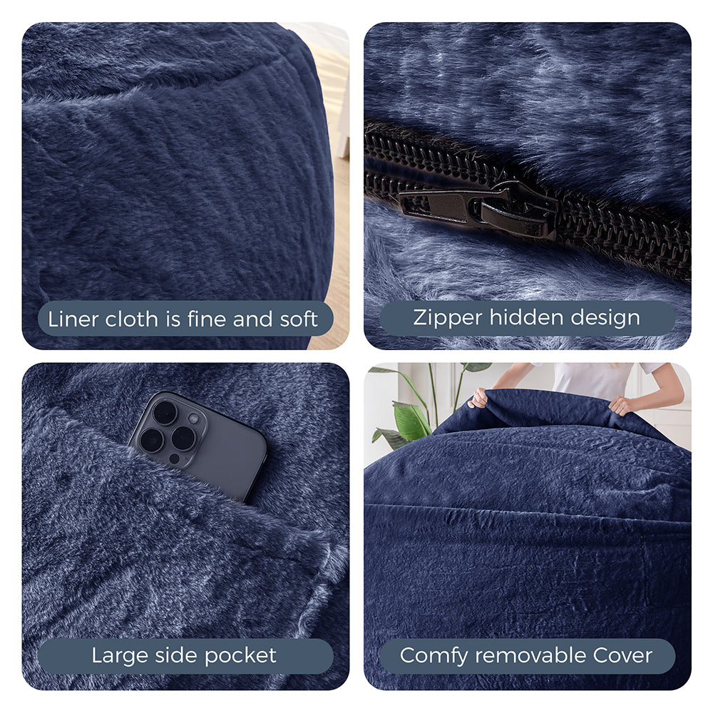 MAXYOYO Giant Faux Fur Bean Bag Chair - Convertible to Floor Mattress Bed | Dark Grey | Ultra Soft Lounge Chair for Living Room, Bedroom & Dorm | Perfect for Relaxing, Gaming & Sleepovers