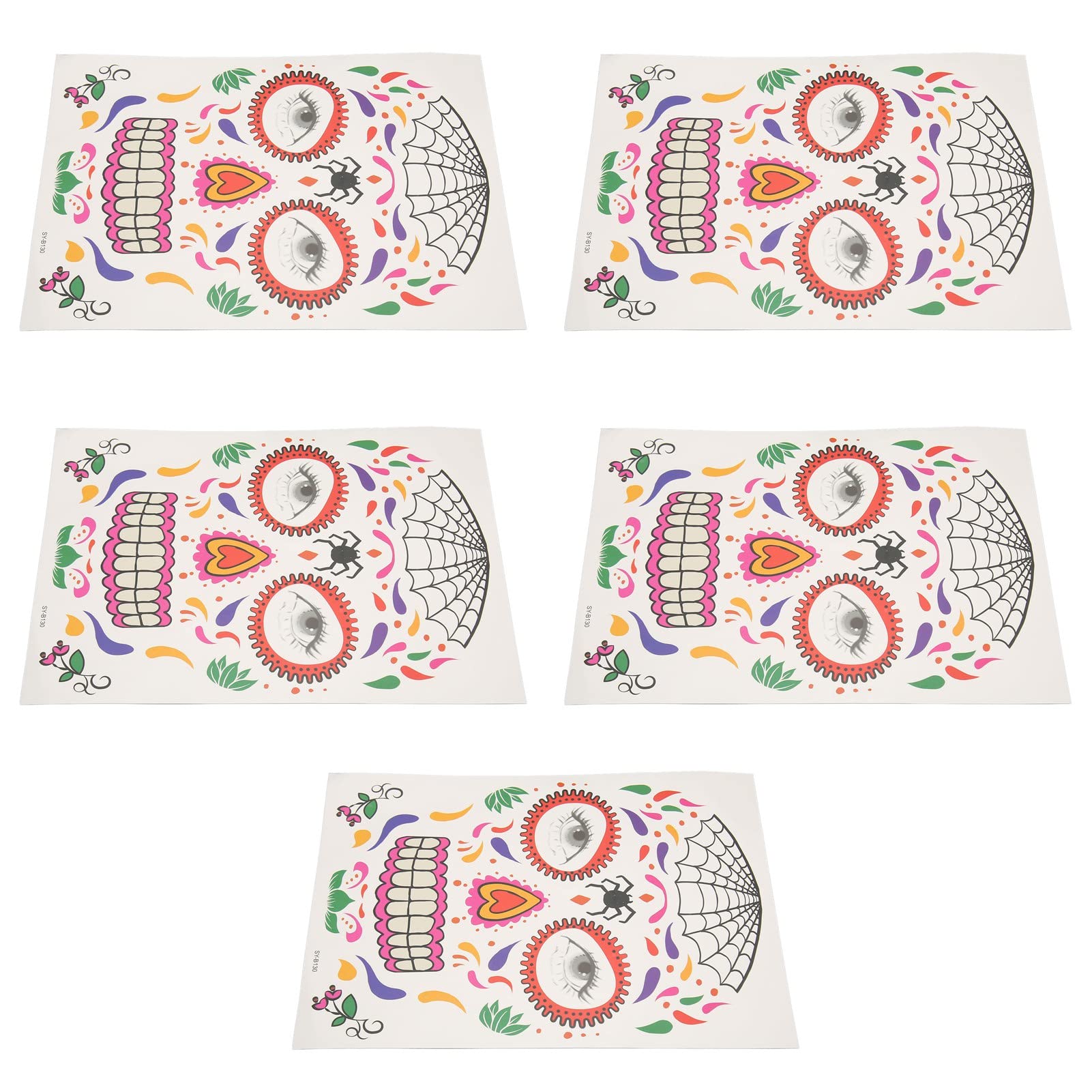 Halloween Face Tattoo Stickers - 5 Sheets Waterproof & Sweatproof Temporary Tattoos for Halloween Makeup, Cosplay, Stage Performances & Art - Multipurpose Rich Pattern Designs for Parties & Costume Events