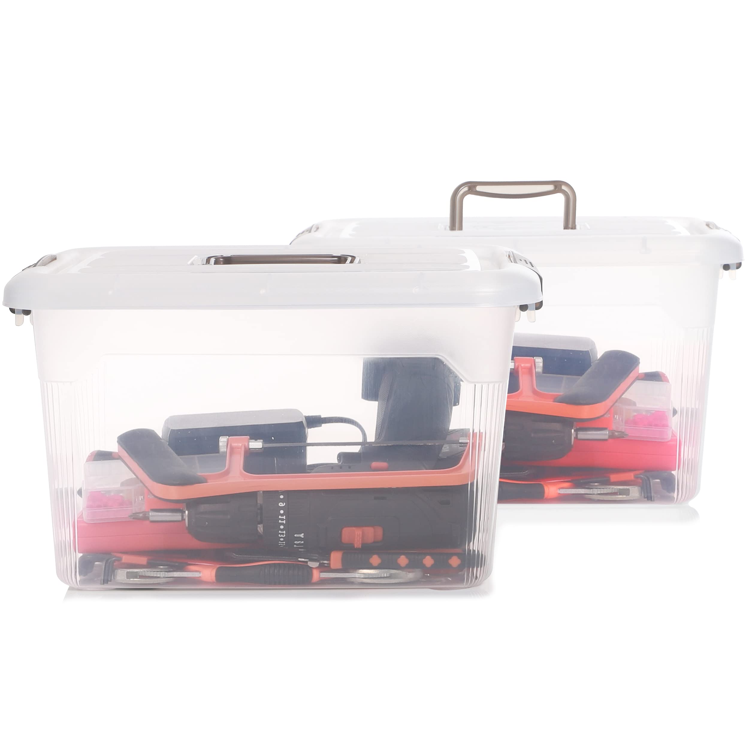 Citylife 2-Pack 13.7 QT Clear Plastic Storage Bins with Lids & Gray Handles - Stackable Organizing Containers for Home, Office, Closet & Pantry Organization