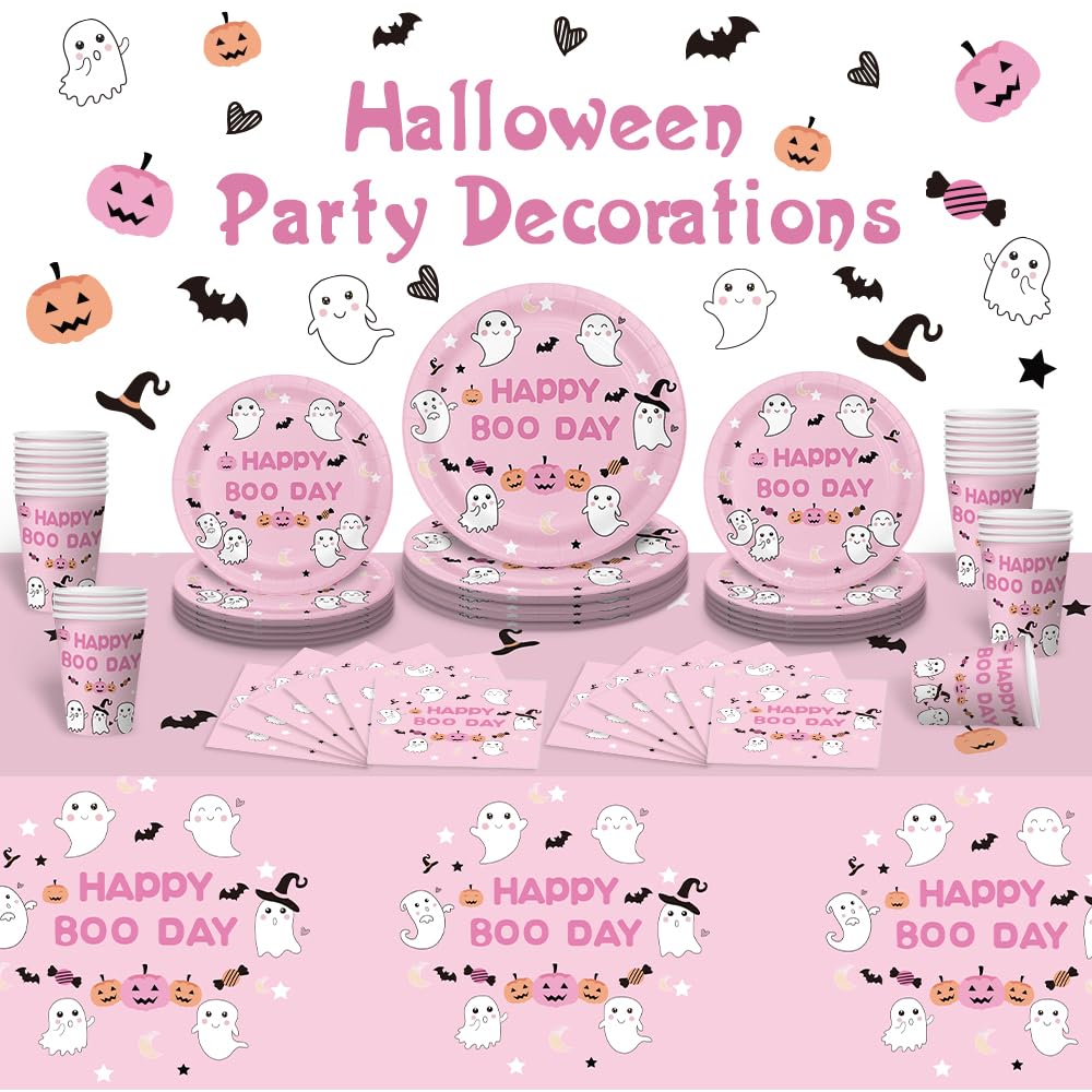 Happy BOO Day Birthday Party Decorations Set for 25 Guests - Pastel Halloween Plates, Cups & Party Supplies for Girls | Perfect for Halloween Birthday Parties, Baby Showers & Themed Celebrations