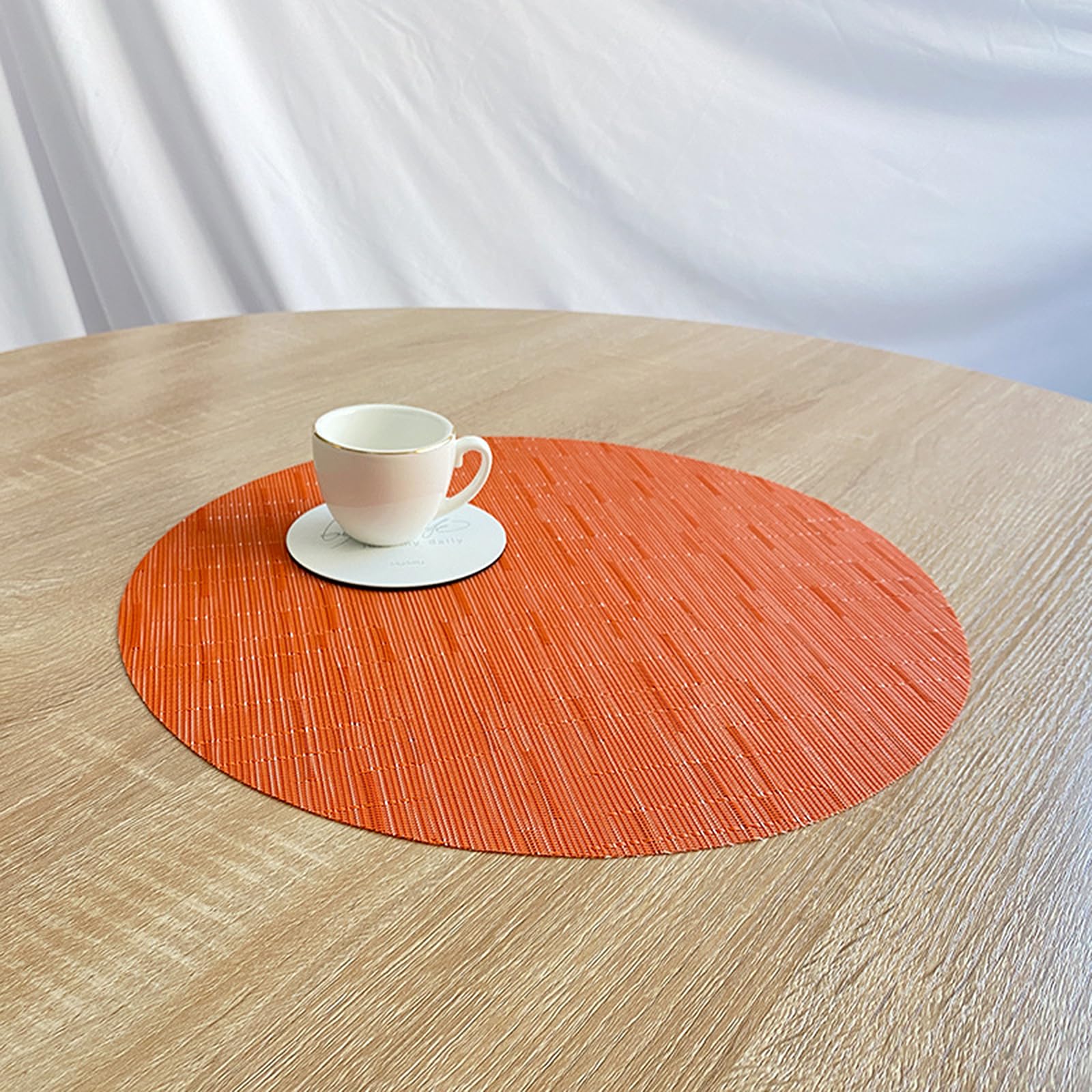 Round Woven Placemats Set of 4 - 13.8 Inch Washable Non-Slip Table Mats for Dining, Christmas Decor, Home, Wedding & Party - Orange Home Decor for Holiday Tablescapes