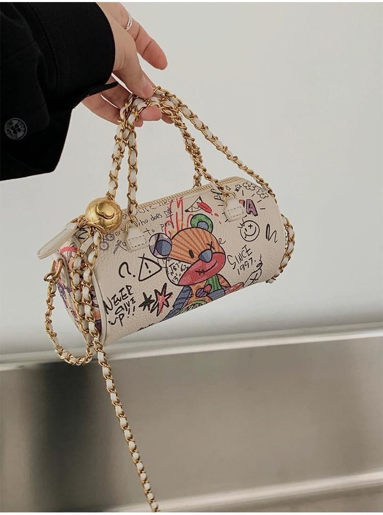 Trendy Graffiti Crossbody Bag for Women - Fashionable Mini Shoulder Purse with Phone Wallet & Chain Strap - Perfect for Daily Use, Travel, and Parties