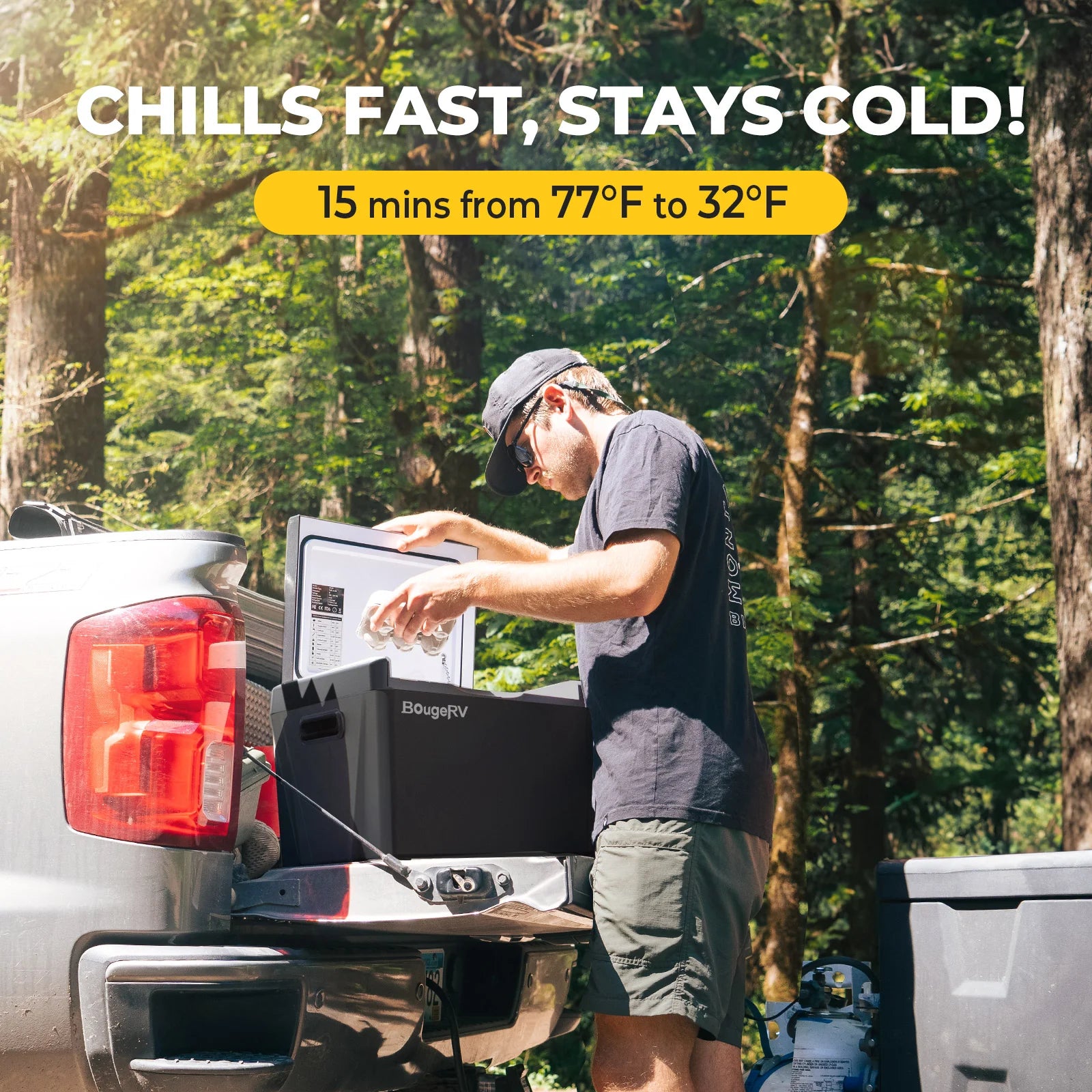 BougeRV 12V 23 Quart Portable Car Refrigerator - Compact Mini Fridge for Camping, Road Trips & Travel - Black