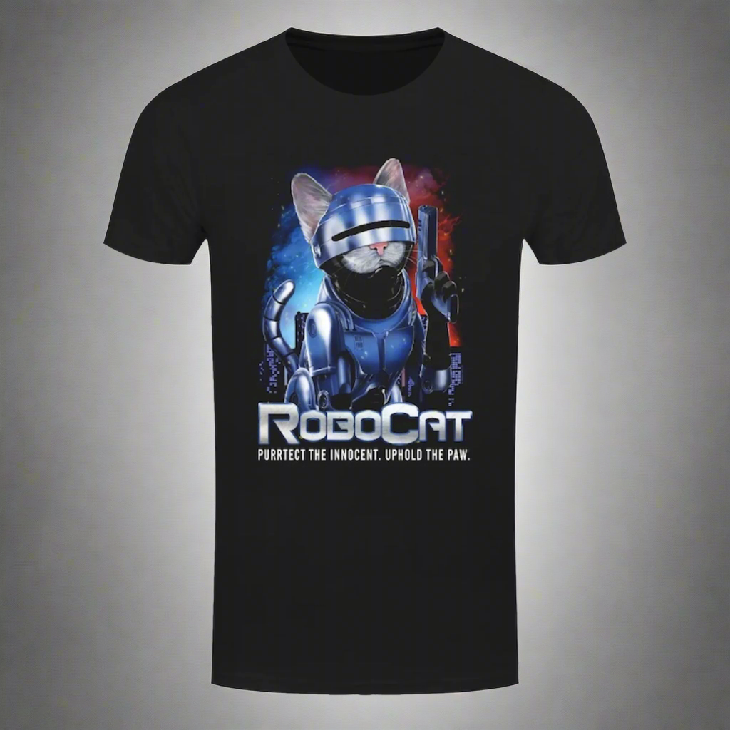 RoboCat Heavyweight Unisex Crewneck T-Shirt - Premium Cotton Comfort Fit for Men & Women - Perfect for Casual Wear, Gym, and Everyday Outfits