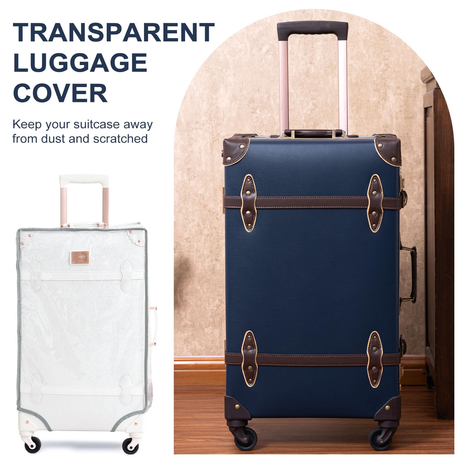 Vintage Leather Suitcase Set for Women - 2 Piece Retro Luggage with Spinner Wheels & Beauty Case, 20