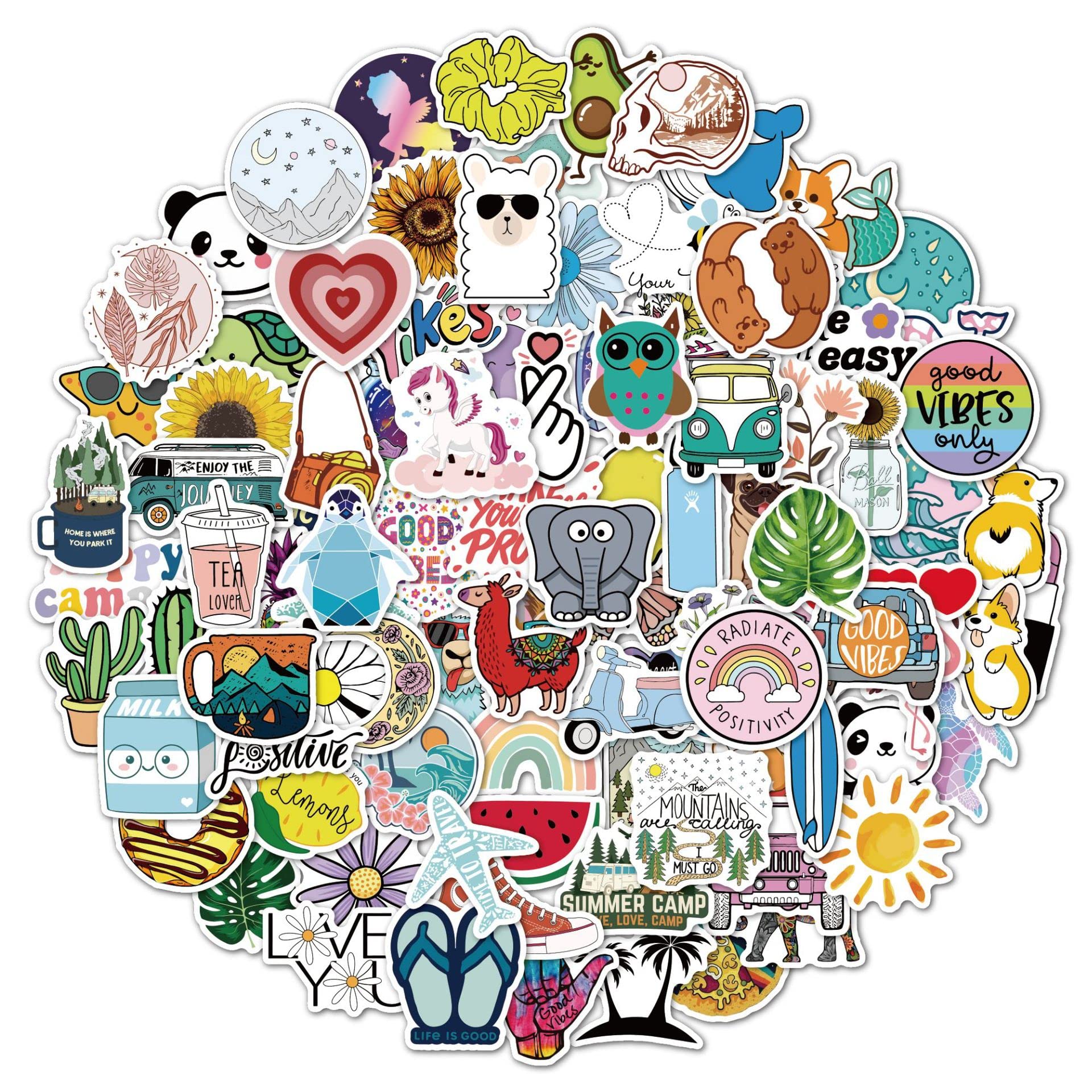 100 Pcs Waterproof Vinyl Stickers - Cute Animal, Floral & Nature Designs - Perfect for Laptop, Phone, Luggage Decoration - Great for Party Favors, Goodie Bags & DIY Crafts - Positive Vibe Motivational Stickers for Kids & Adults