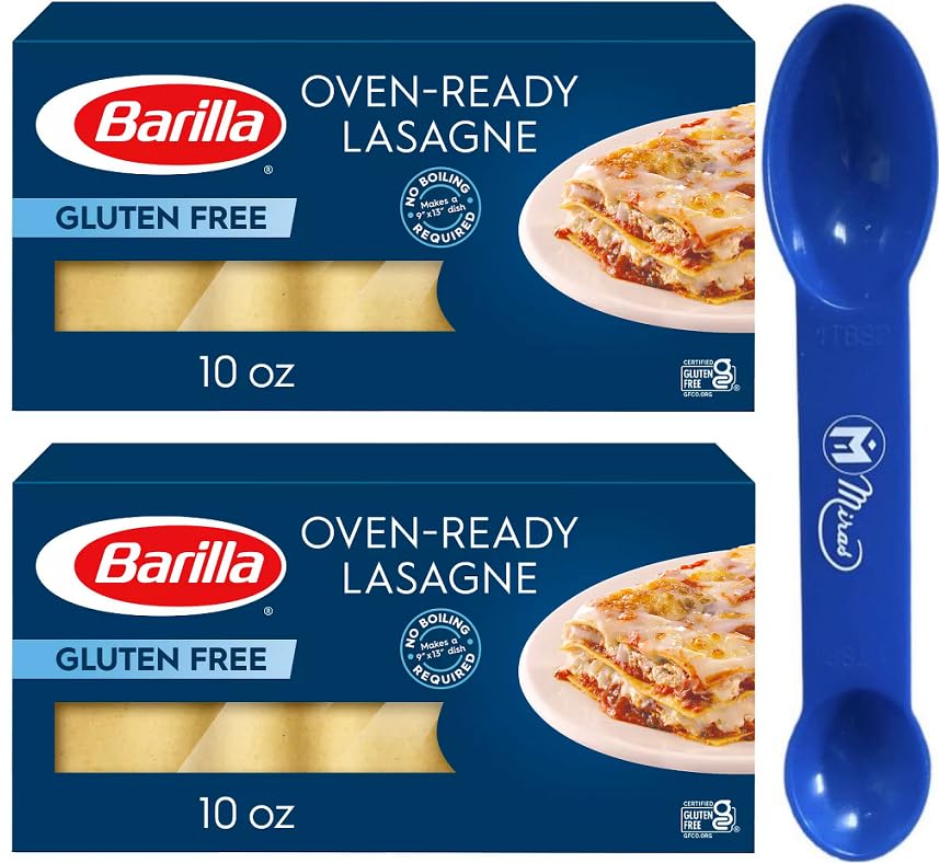Barilla Gluten Free Oven Ready Lasagna Pasta 10oz (Pack of 2) - Includes Miras 2-in-1 Measuring Spoon - Perfect for Easy Gluten-Free Italian Dinners & Family Meals
