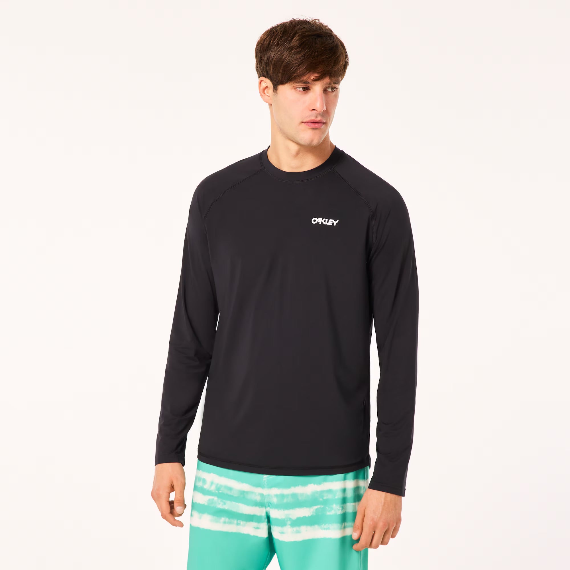 Oakley Rainbow Rashguard UV Protection Swim Shirt - Blackout for Men & Women - Perfect for Surfing, Swimming & Beach Activities