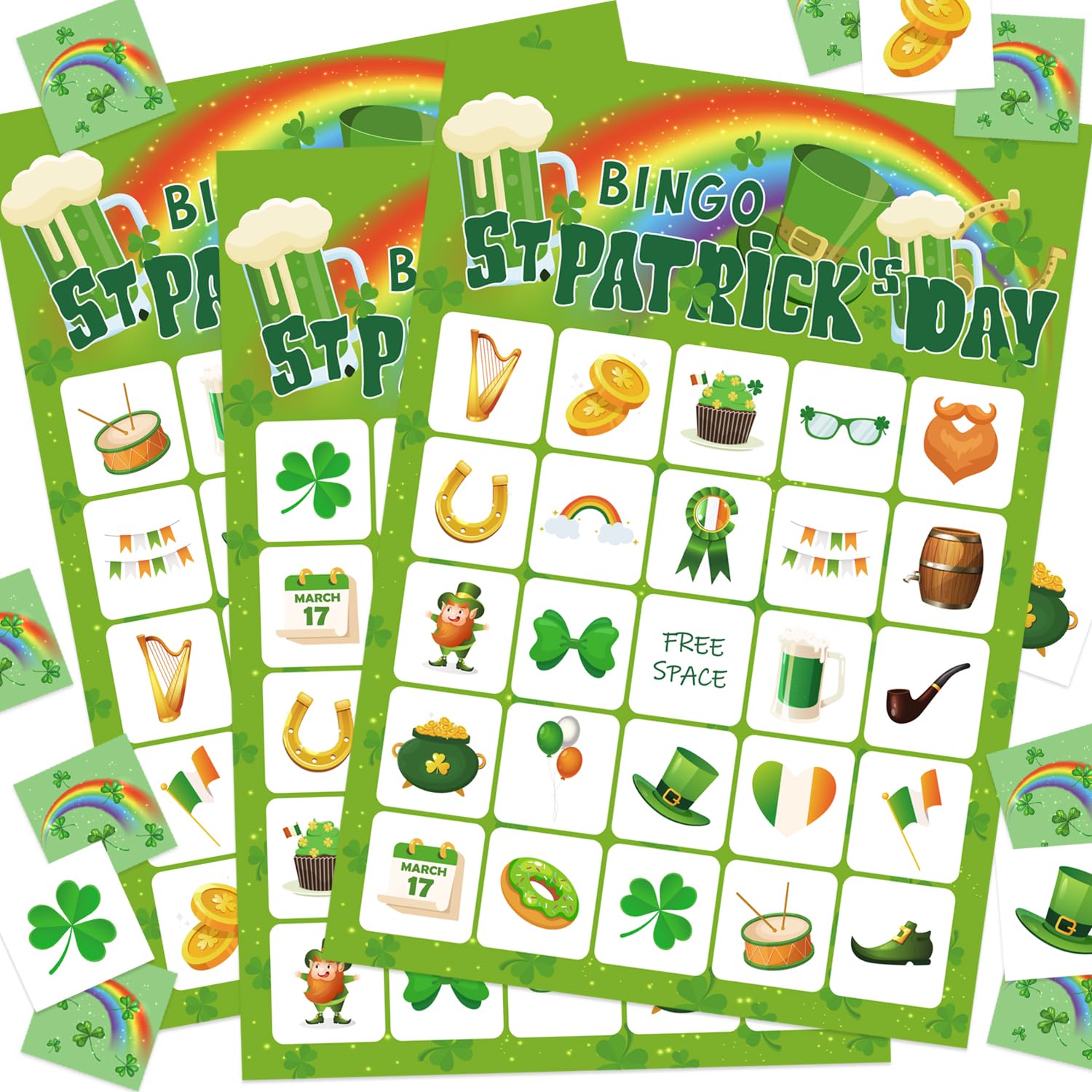 St Patricks Day Bingo Game for 24 Players - Kids Party & Classroom Activity
