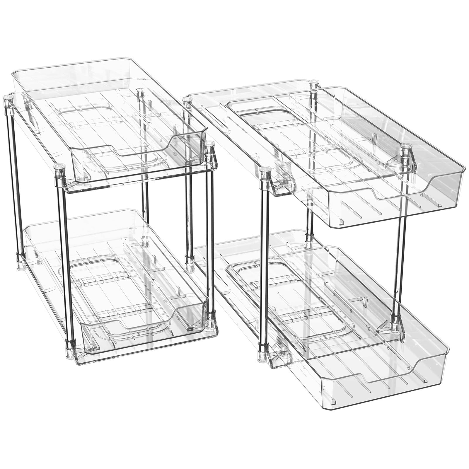 2 Pack Under Sink Organizer - 2 Tier Clear Bathroom Storage & Kitchen Drawer Organizer | Multi-Purpose Pull Out Shelves for Pantry, Medicine Cabinet & Makeup Storage (Large) | Perfect for Bathroom, Kitchen & Closet Organization