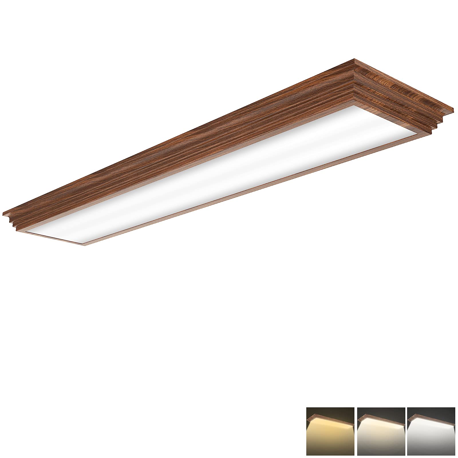 FAITHSAIL 4FT LED Light Fixture - 3000K/4000K/5000K Selectable Color Temperature, Dimmable 50W 5500LM Flush Mount Ceiling Light with Wooden Look - Perfect for Kitchen Lighting, Bedroom Ambiance & Laundry Room Illumination