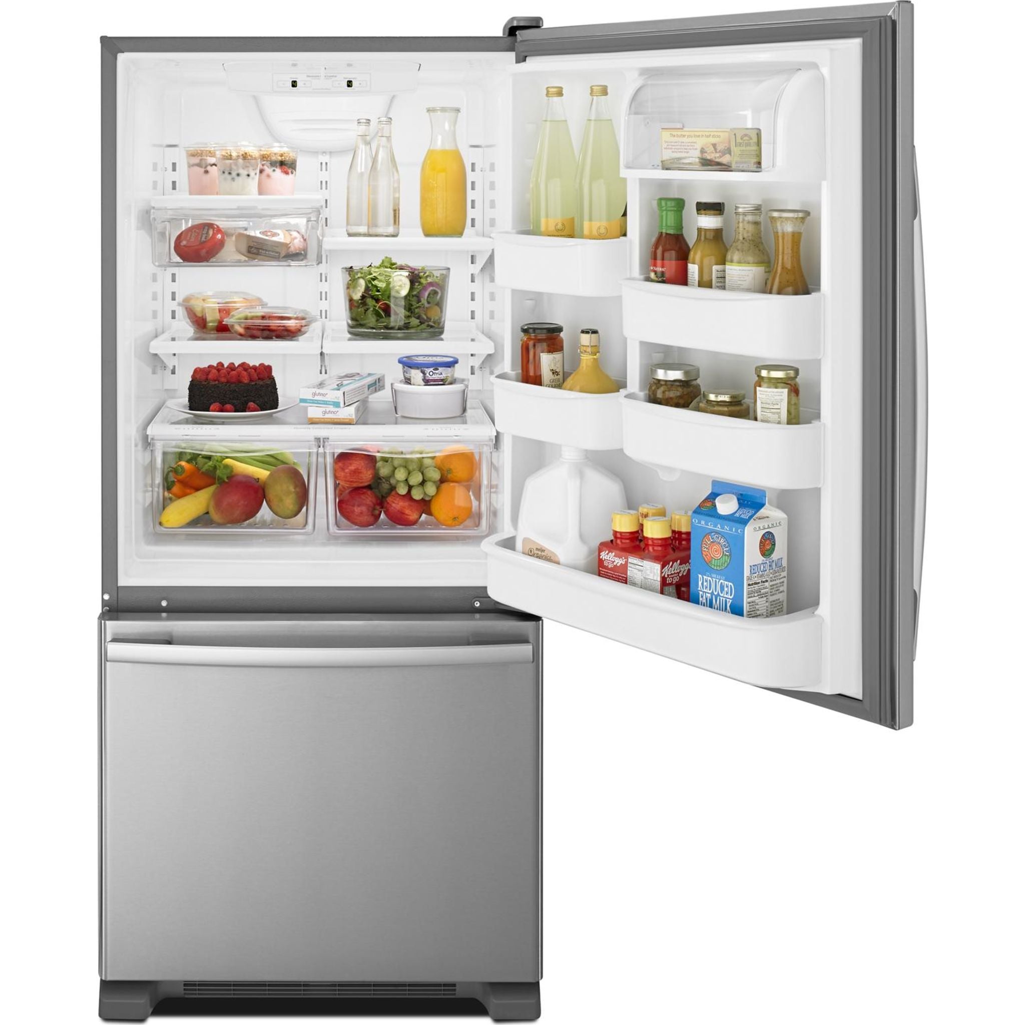 Amana Bottom Mount Refrigerator (ABB1924BRM) - 24.5 Cu. Ft. Stainless Steel French Door Fridge with Adjustable Shelves & Humidity-Controlled Crispers - Perfect for Modern Kitchens & Open Floor Plans