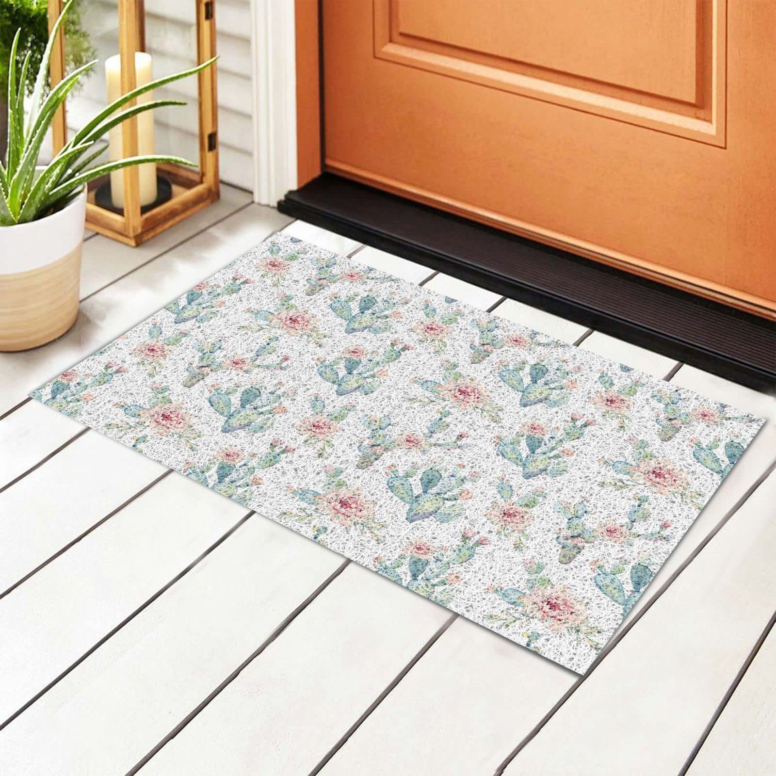 BoeHiop Personalized Cactus Flower Welcome Doormat - Non-Slip Absorbent Rug for Indoor & Outdoor Use - Front Door Mat Home Decor for Porch, Patio, and Entryway