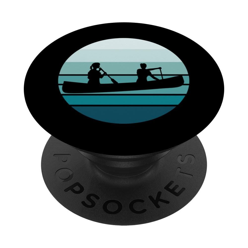Retro Canoe Silhouette Pop Art - Adhesive PopGrip for Phones - Perfect for Outdoor Enthusiasts & Canoeing Lovers