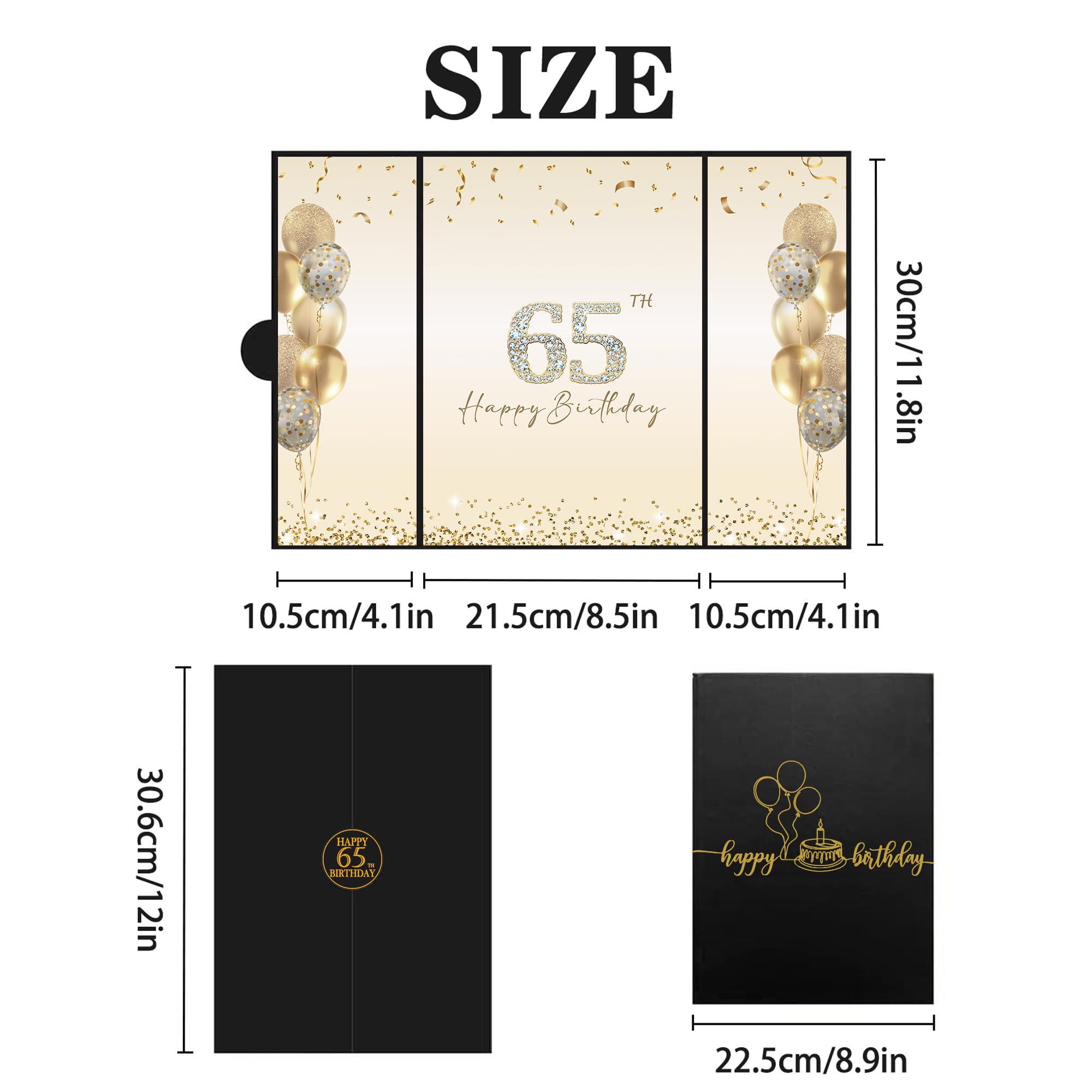 DARUNAXY Black Gold 65th Birthday Party Decorations Set - Happy 65th Birthday Guest Book Alternative for Men & Women - Cheers to 65 Years Old Signing Board with Pen - Perfect for Milestone Celebrations, Retirement Parties & Anniversary Gifts
