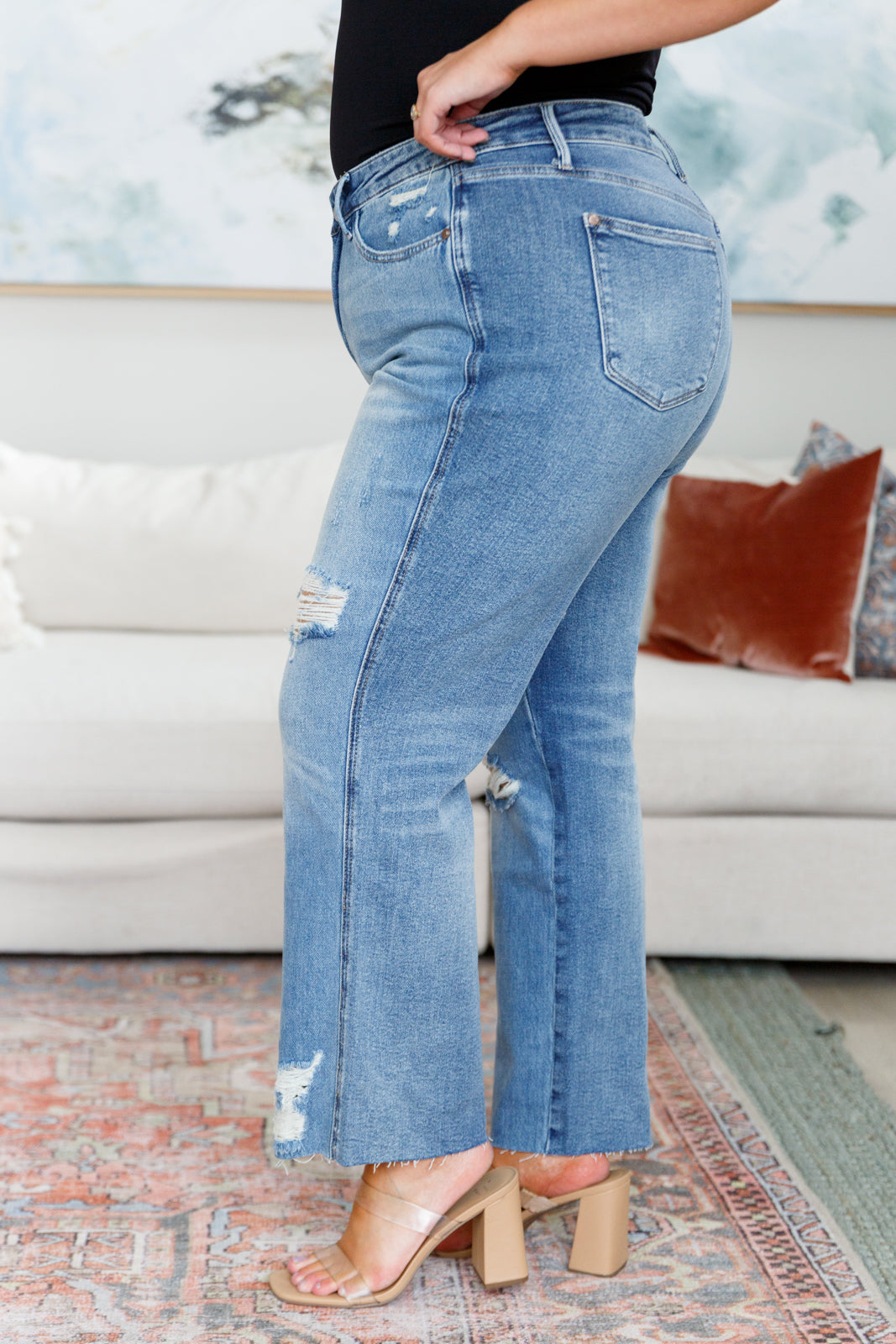 Nora High Rise Rigid Magic Destroy Slim Straight Jeans for Women - Stretch Denim Pants with Comfortable Fit, Perfect for Casual Wear, Office & Night Out