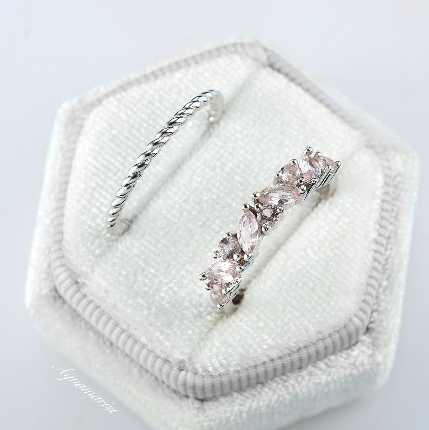 Willow Morganite Ring Set - Sterling Silver Rose Gold Plated Stackable Rings for Women, Elegant Wedding Engagement Promise Gift for Her | Perfect for Anniversaries, Valentine's Day & Special Occasions