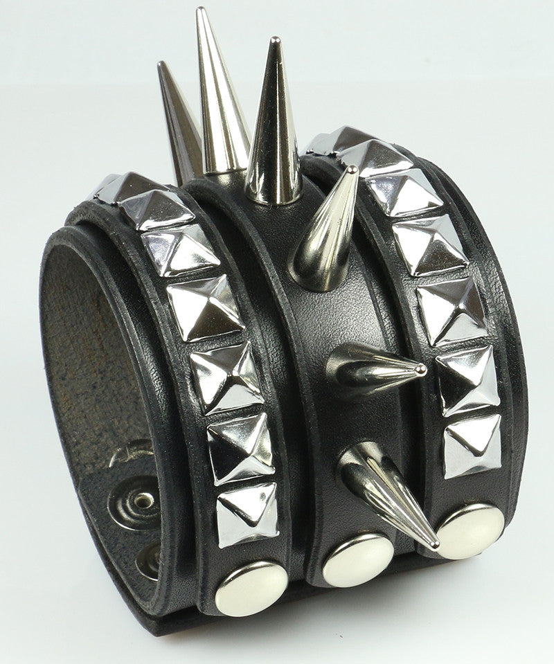 Spiked Leather Wristband with Interchangeable Studded Strips - Punk Rock Bracelet for Men & Women - Perfect for Concerts, Festivals and Gothic Fashion