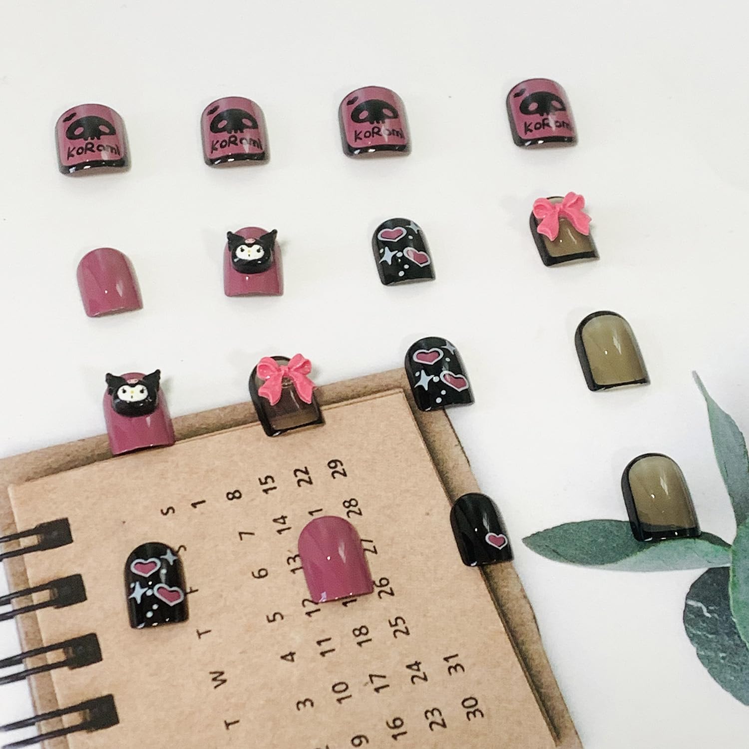 24Pcs Cute Short Square Press on Fake Nails - Glossy Black Acrylic False Nails with Heart Bow Designs for Women & Girls | Full Cover Artificial Nails with Glue | Perfect for Parties, Weddings & Daily Wear