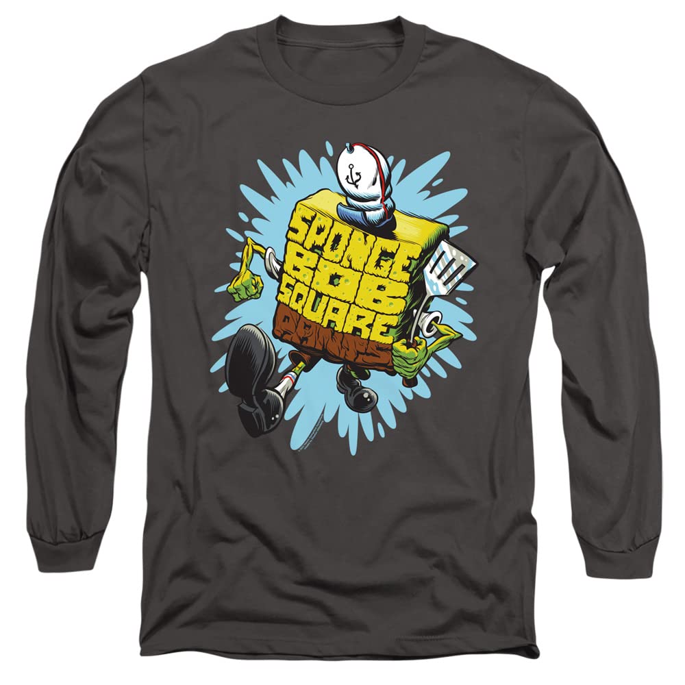 Spongebob Letter Graphic Long-Sleeve T-Shirt for Men & Women | Unisex Adult Casual Tee | Perfect for Cartoon Fans, Cosplay, and Everyday Wear