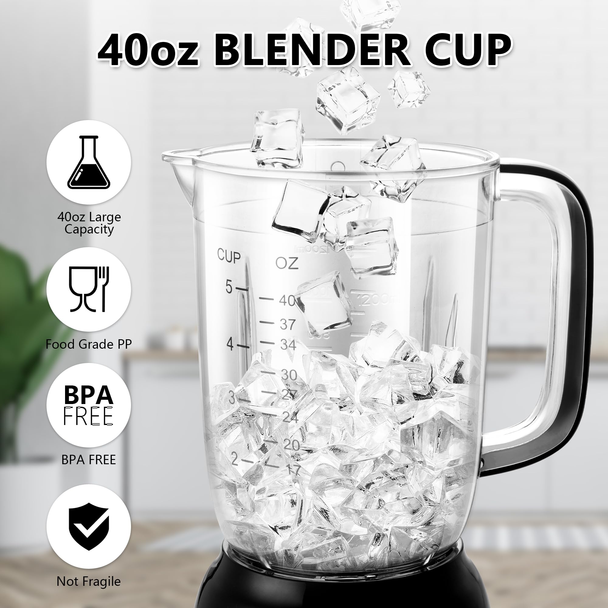 2025 New 700W High-Speed Blender - Professional Countertop Smoothie Maker with 40oz BPA-Free Cup - 3-Speed Settings for Ice Crushing, Puree & Frozen Fruits - Easy Clean - Perfect for Smoothies, Shakes, Protein Drinks & Meal Prep in Home Kitchen
