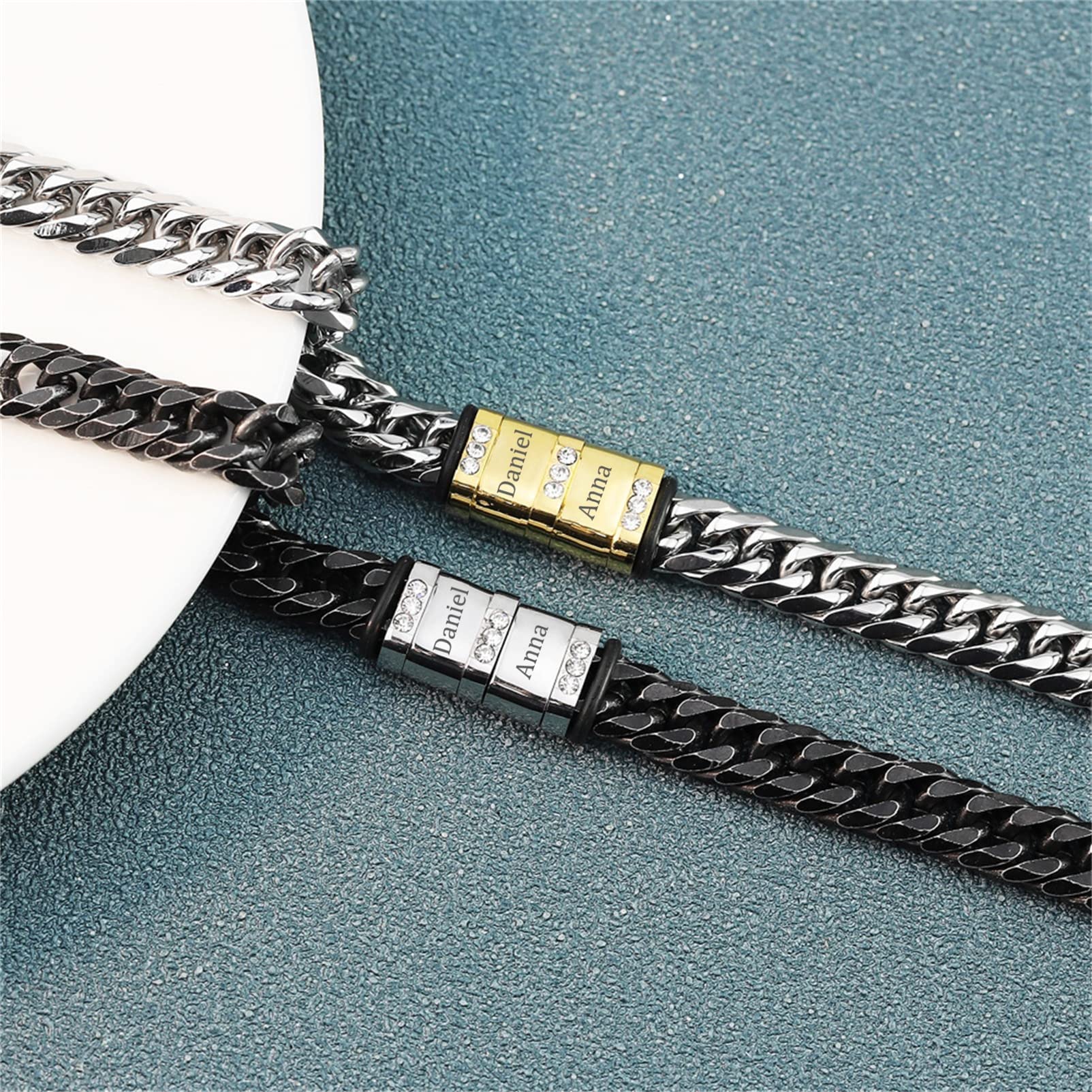 BAUMA AUTO Stainless Steel Cuban Chain Link Bracelet - Personalized with 1-6 Custom Names for Men & Women | Fashion Jewelry Gift for Anniversary, Birthday & Everyday Wear