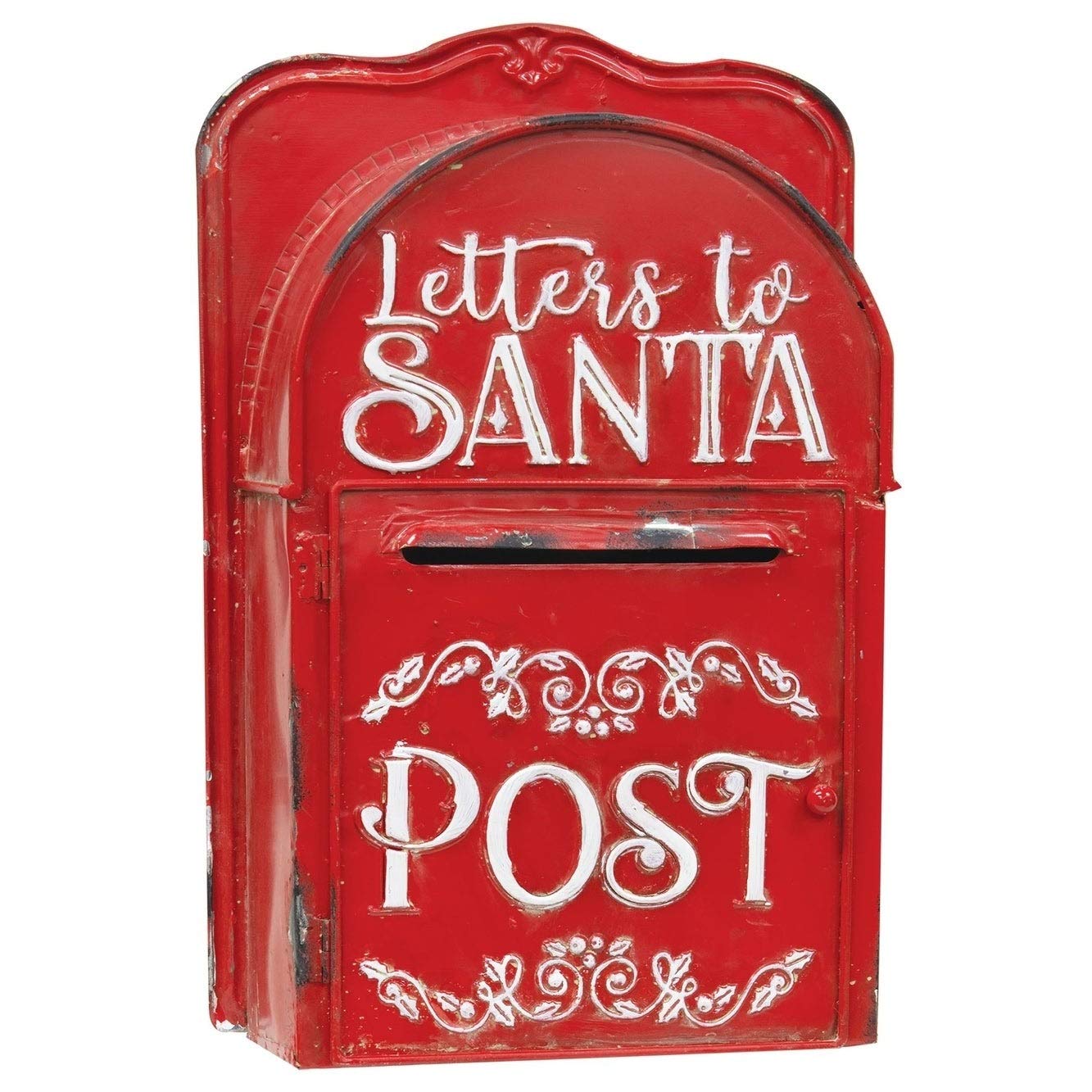 Red Farmhouse Metal Santa Mailbox - Letters to Santa Post Box for Christmas Decor, Holiday Home Decoration & Festive Gift Exchange
