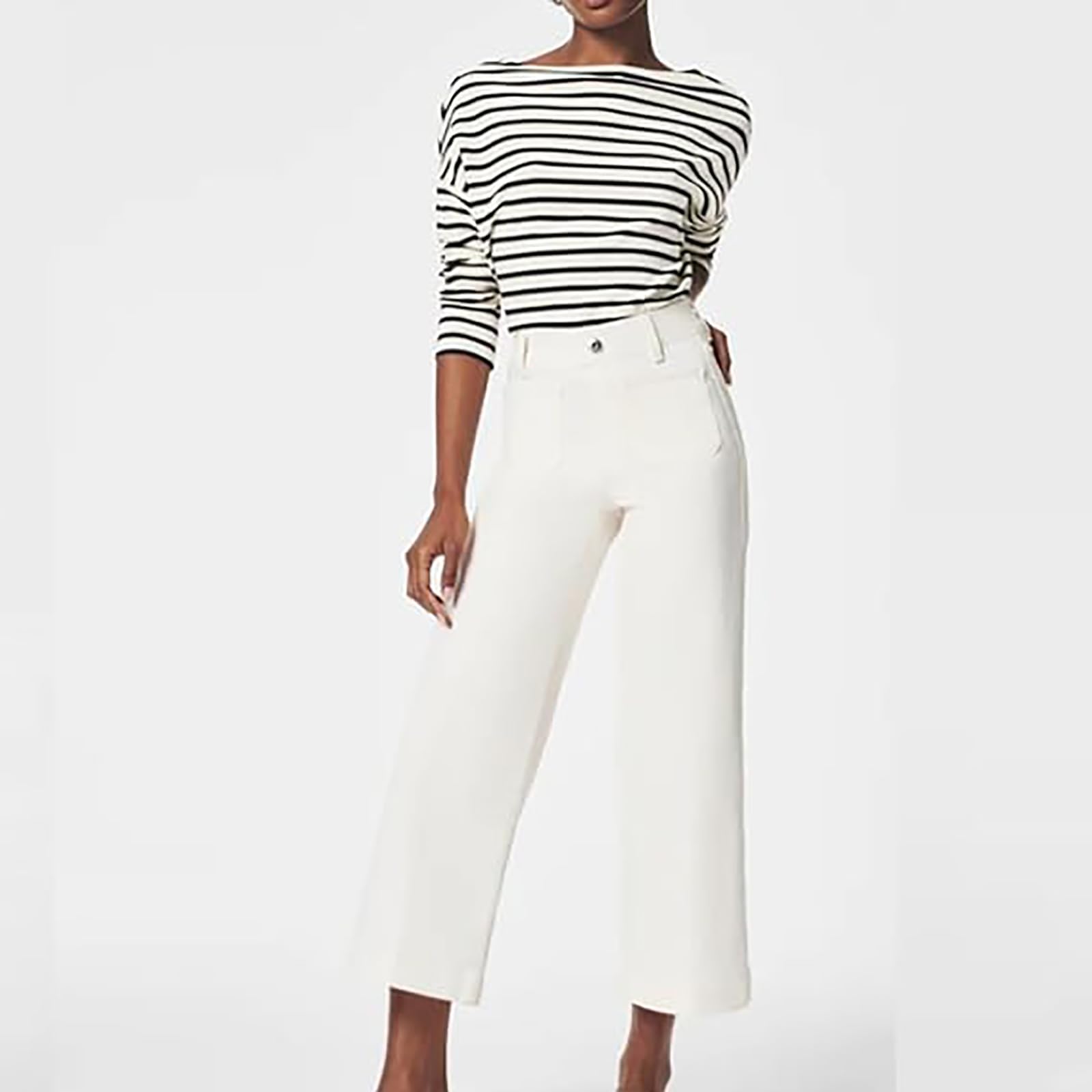 Asilion High Waisted Tummy Control Cropped Wide Leg Pants for Women - Comfortable Twill Fabric, Stretchy & Flattering Fit - Perfect for Work, Casual Outfits & Travel
