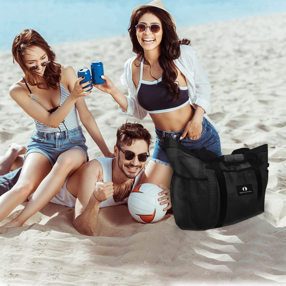 Red Suricata Mesh Beach Bag with Zipper - Extra Large Waterproof Tote for Pool, Travel & Gym | Durable Sand-Resistant Carryall for Summer Vacation, Swim Gear & Outdoor Activities