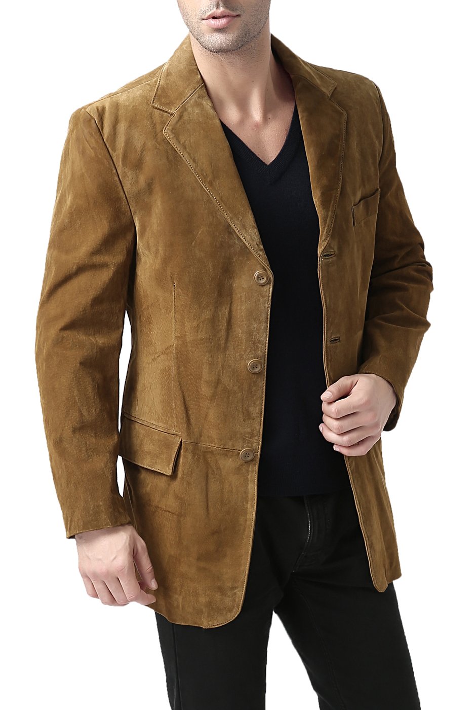 BGSD Men's Robert 3-Button Suede Leather Blazer Jacket - Formal & Casual Sport Coat for Business, Weddings & Office Wear (Big & Tall, Short Sizes Available)