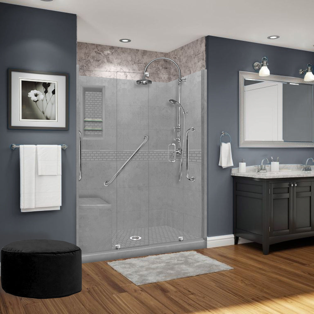 Freedom 60 Alcove Wet Cement Sistine Stone & Classic Stone Shower Wall Panel Kit - DIY Shower Remodel for Bathroom Renovation | Waterproof & Easy Installation for Modern Home Upgrades