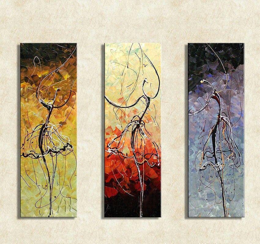Abstract Ballet Dancer Painting Set - 3 Piece Canvas Wall Art for Bedroom Decor - Modern Acrylic Artwork for Living Room & Home Office