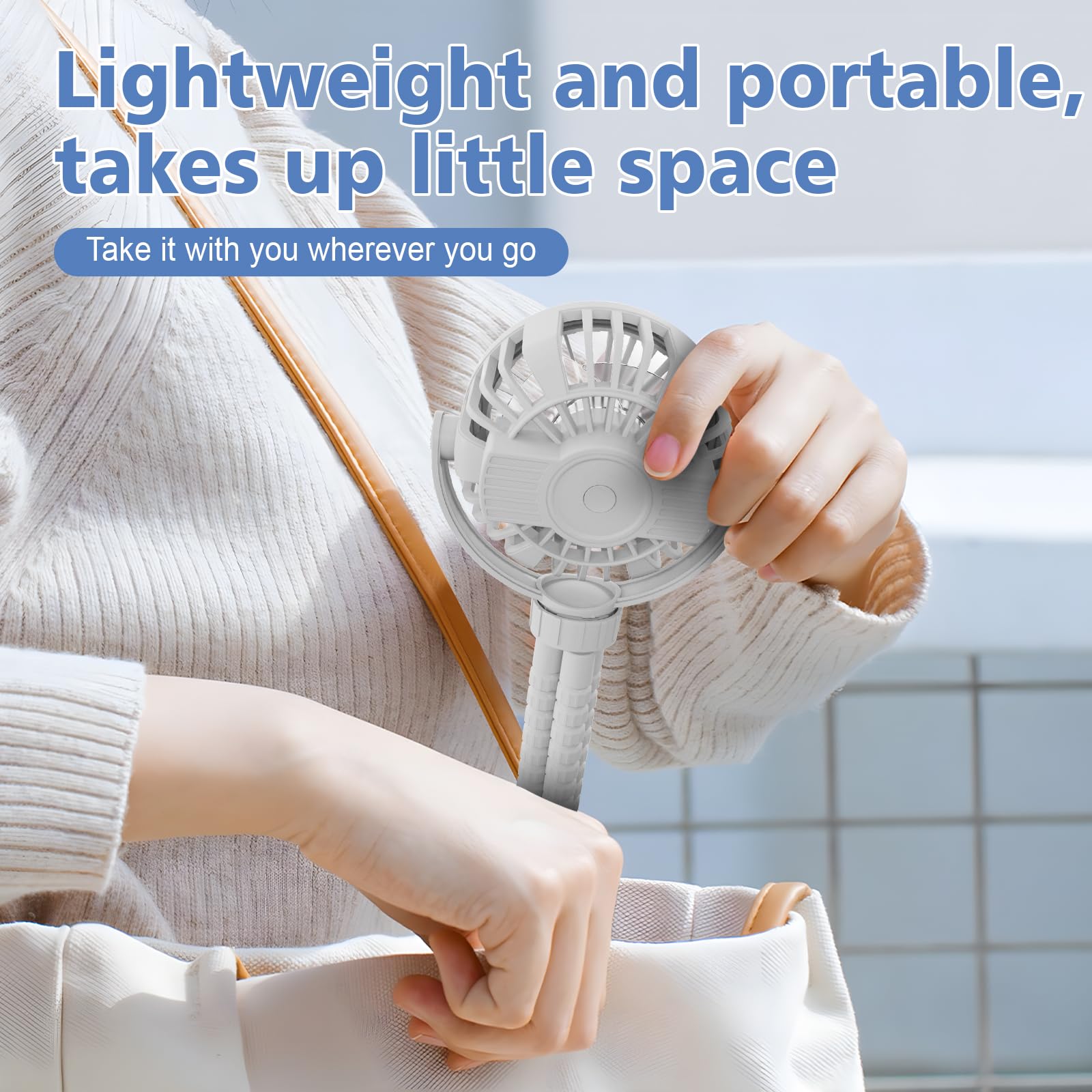 SOPOKE Mini Portable Baby Stroller Fan - 3 Speed Rechargeable Handheld Fan with 360° Flexible Tripod, Battery Operated Cooling Fan for Car Seat, Crib, Treadmill, Golf Cart & Travel (White) | Perfect for Outdoor Activities, Nursery, Sports & On-the-Go Use