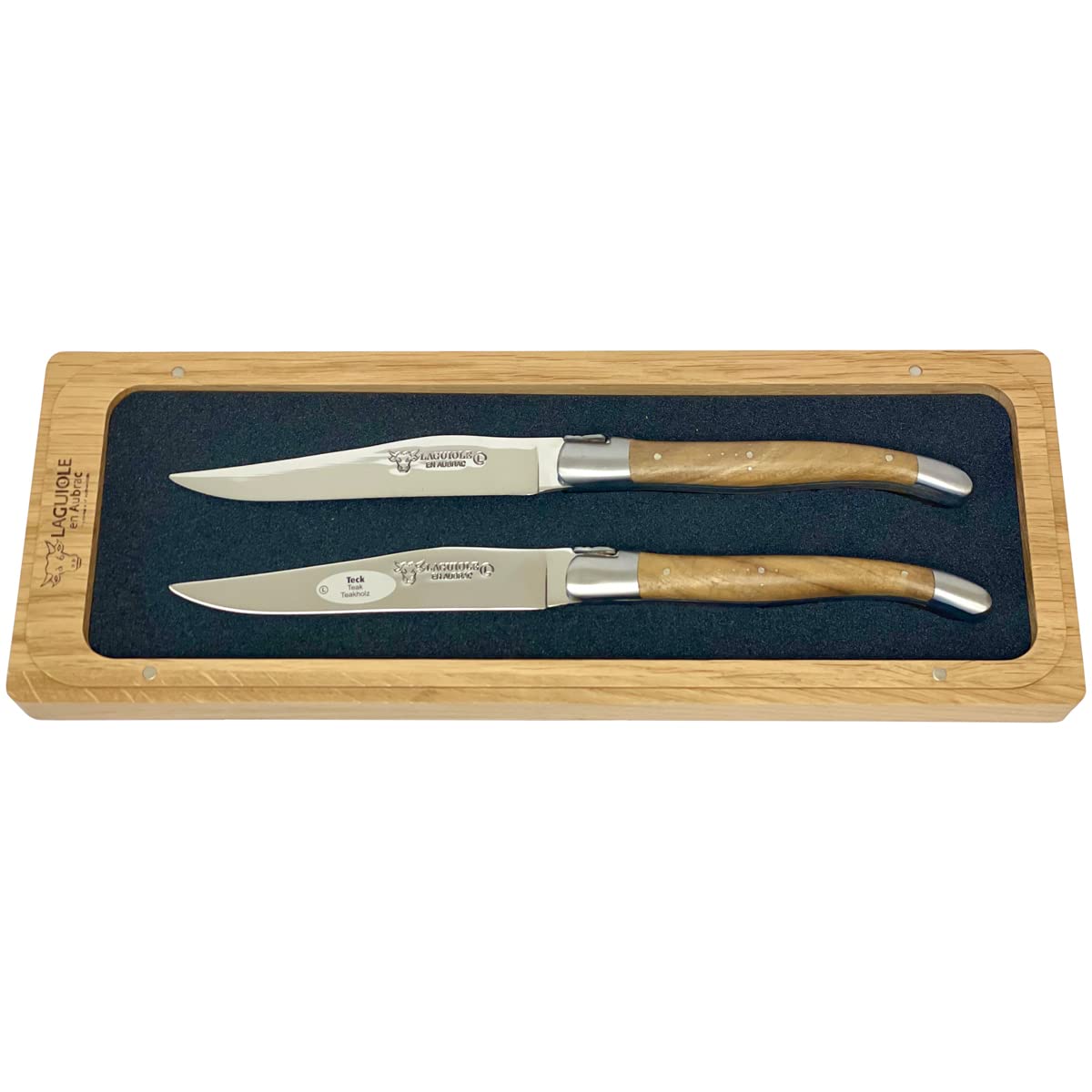 Premium Laguiole en Aubrac Luxury Forged Full Tang Steak Knives Set - 2-Piece Stainless Steel Blades with Teak Wood Handles & Brushed Bolsters - Perfect for Fine Dining, Steakhouse Experience & Gourmet Gifts