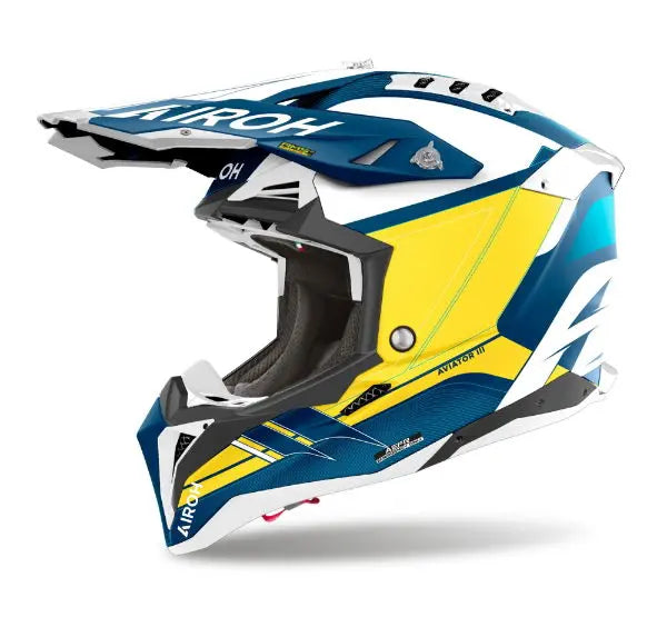Airoh Aviator 3 Saber Matt Blue Motorcycle Helmet - DOT & ECE Certified for Street & Racing - Lightweight & Ventilated for Comfort - Perfect for Urban Commuting & Track Days