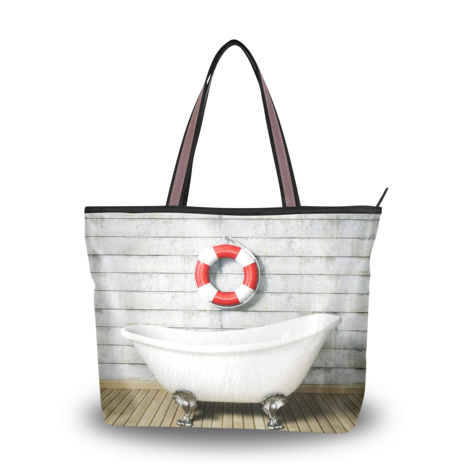 Vintage Bathtub Print Tote Bag for Women - Stylish Shoulder Bag with Top Handle for School, Work, Travel, Gym & Shopping | Trendy Grunge Wall Design Purse for Everyday Use