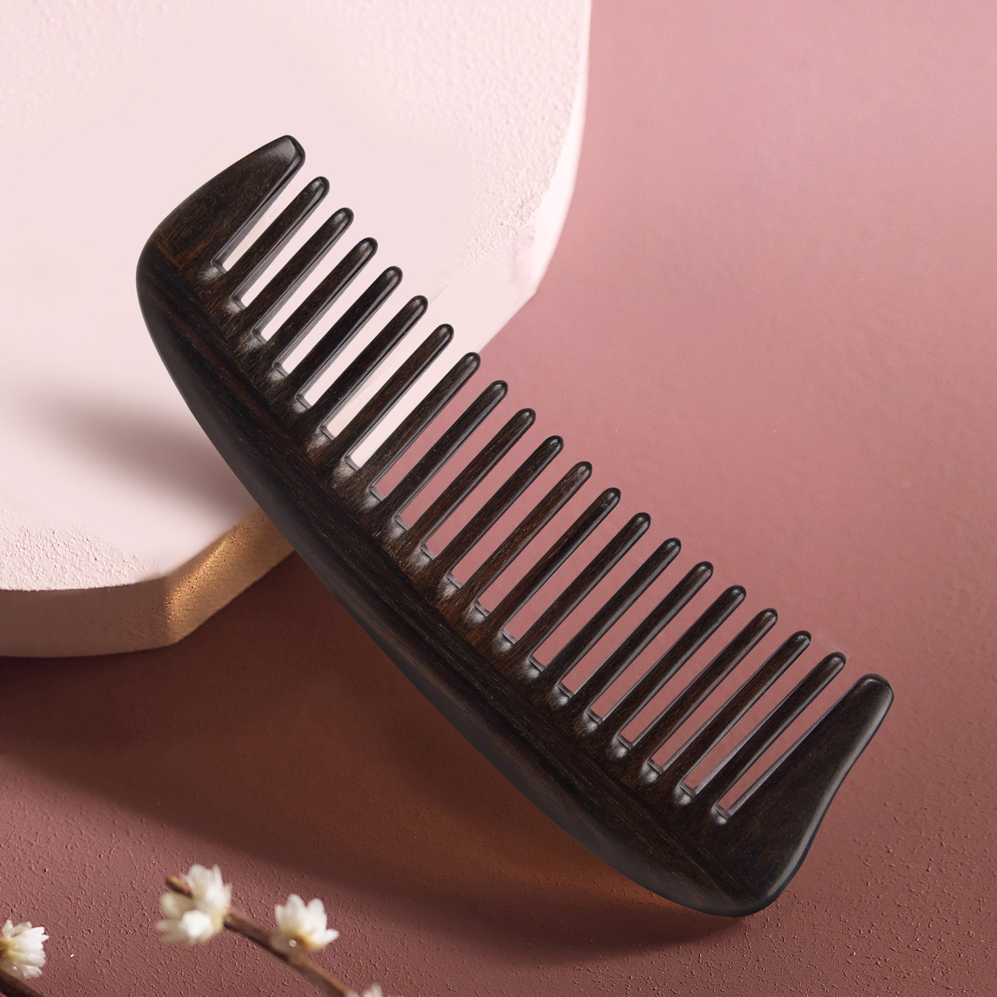 Premium Ebony Wood Wide Tooth Comb for Natural Hair Care - Detangling & Styling for Curly, Thick & Afro Hair Types