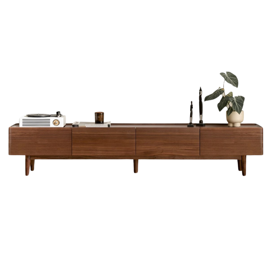 Modern Black Walnut Solid Wood TV Stand - Minimalist Entertainment Center for Living Room, Home Theater & Media Storage