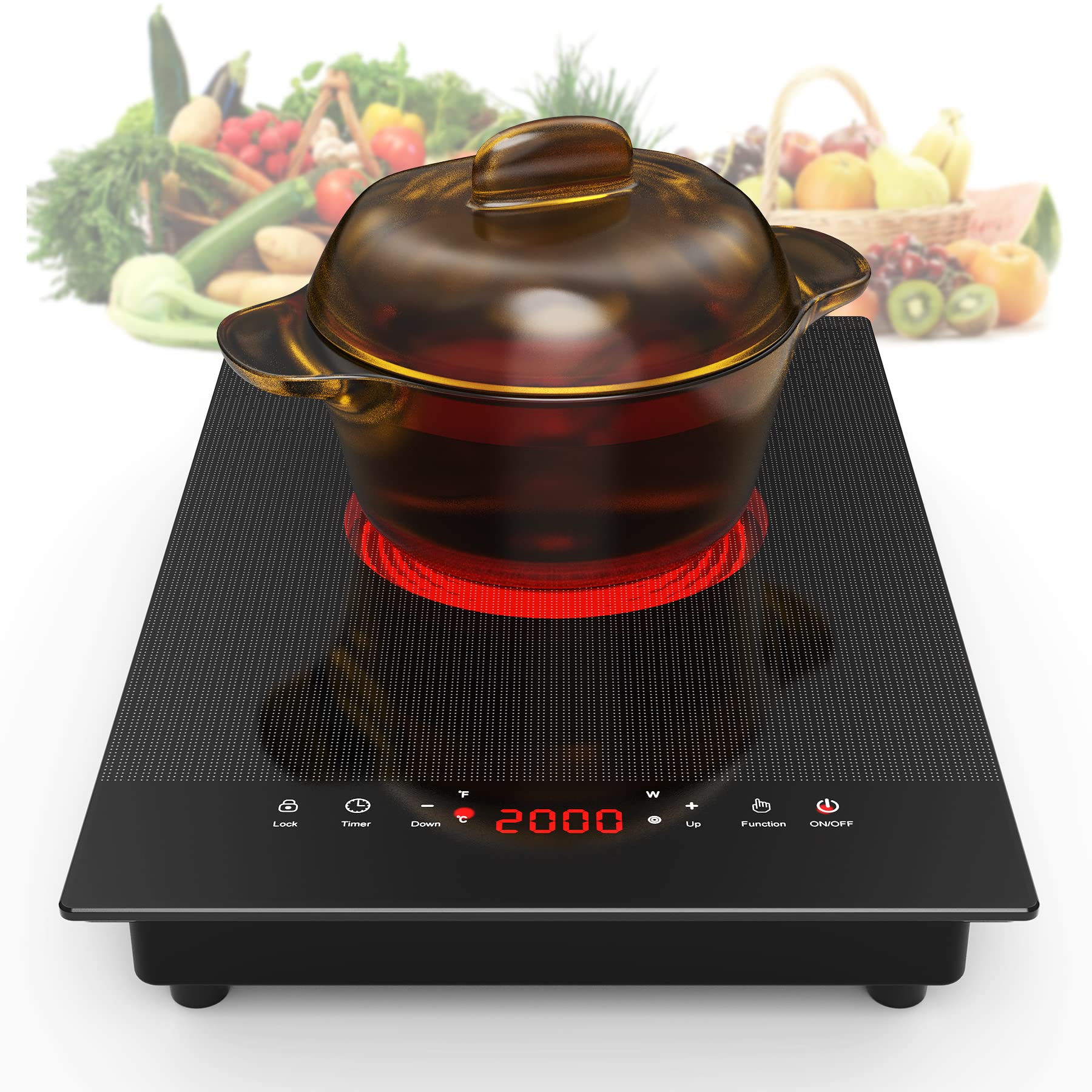 VBGK 2000W Portable Induction Cooktop - 110V Electric Stove Top with LED Touch Control, 9 Power Levels, Child Lock & Timer, Overheat Protection - Perfect for Small Kitchens, Dorms, RVs & Outdoor Cooking