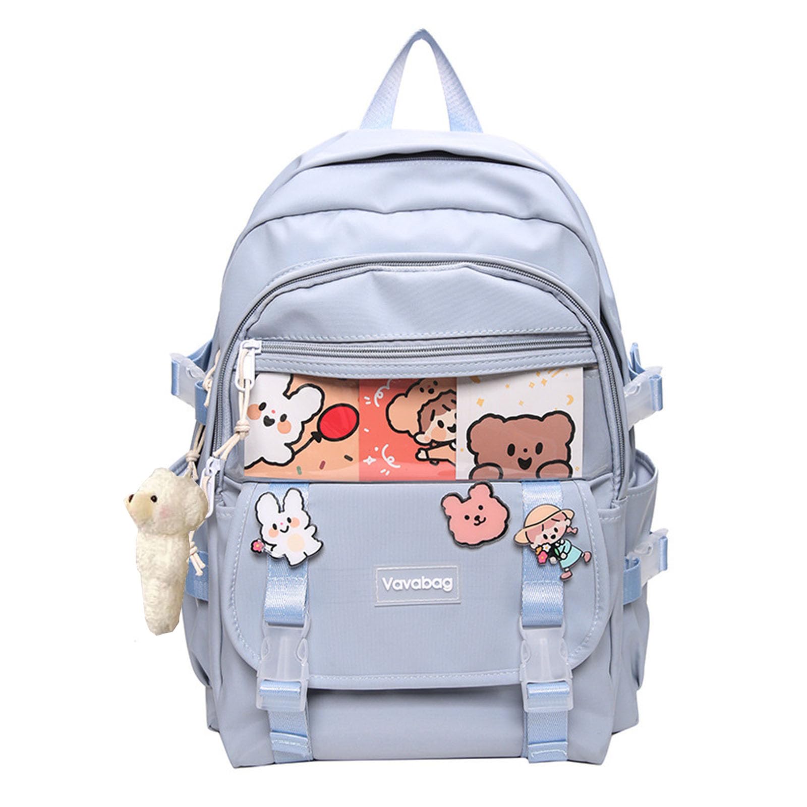 Kawaii Cute Backpack for School with Accessories - Blue Aesthetic School Supplies for Girls & Teens