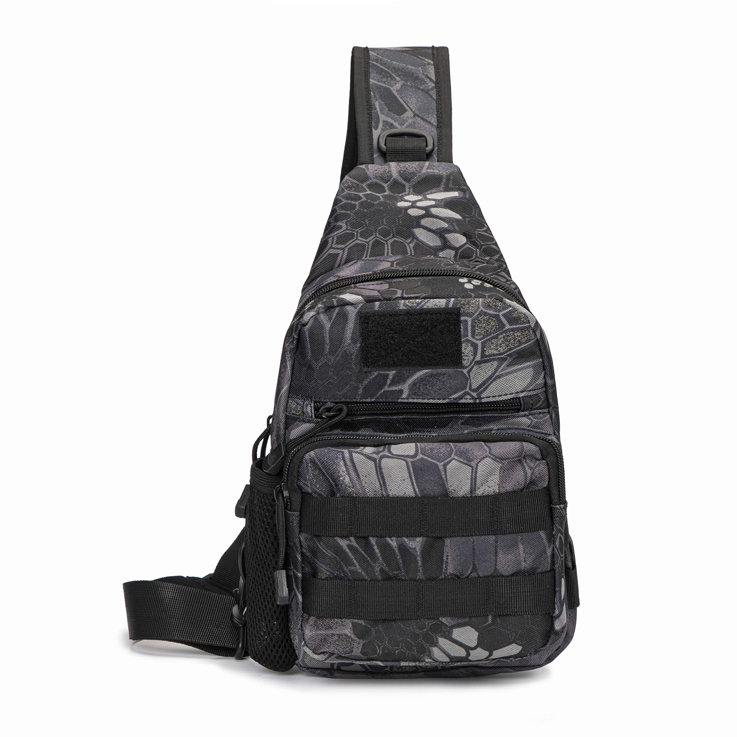 Tactical Sling Bag - Military MOLLE Chest Pack Crossbody Shoulder Bag - EDC Messenger Daypack for Camping, Hiking, Trekking & Cycling - Durable Outdoor Utility Side Bag (Python Black) - Perfect for Travel, Work Commute & Everyday Carry Essentials