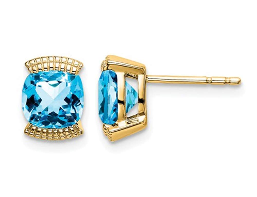 1.75 Carat (ctw) Natural Blue Topaz Stud Earrings in 14K Yellow Gold with Diamond Accents - Perfect for Weddings, Anniversaries & Special Occasions