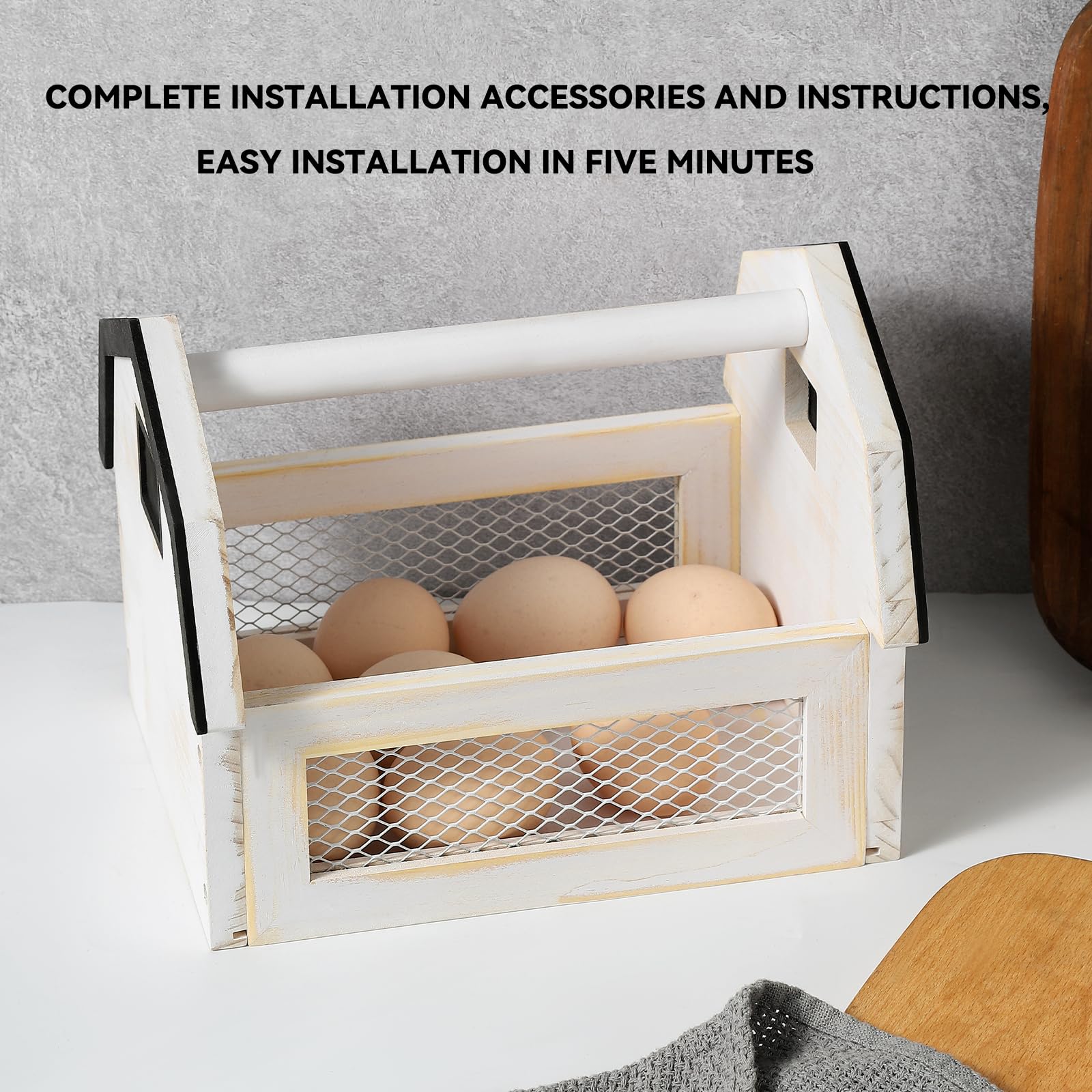 Farmhouse Egg Basket for Collecting Fresh Eggs - Wooden Chicken Egg Holder with Handle - Rustic Countertop Egg Storage - Perfect for Farm, Kitchen, and Farmers Market Use