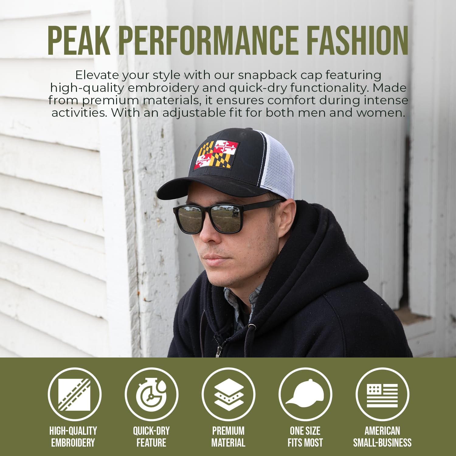 Premium Maryland Flag Snapback Trucker Baseball Hat - Adjustable & Stylish for Outdoor Sports, Casual Wear & Fan Gear