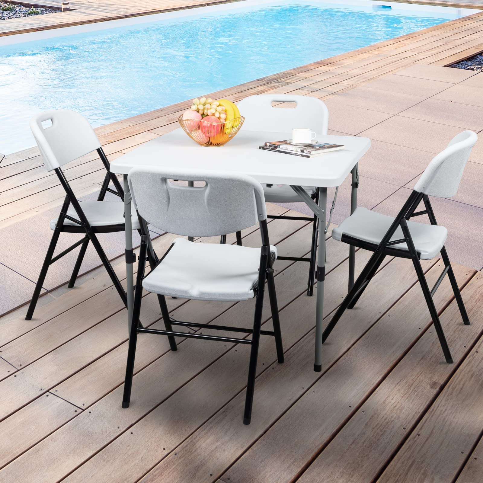 Outvita 4-Pack Folding Chairs for Outdoor & Indoor Use - Lightweight Plastic Foldable Dining Chairs for Wedding, Party, Camping, Picnic - Black & White - Perfect for Backyard, Patio, Beach and Events