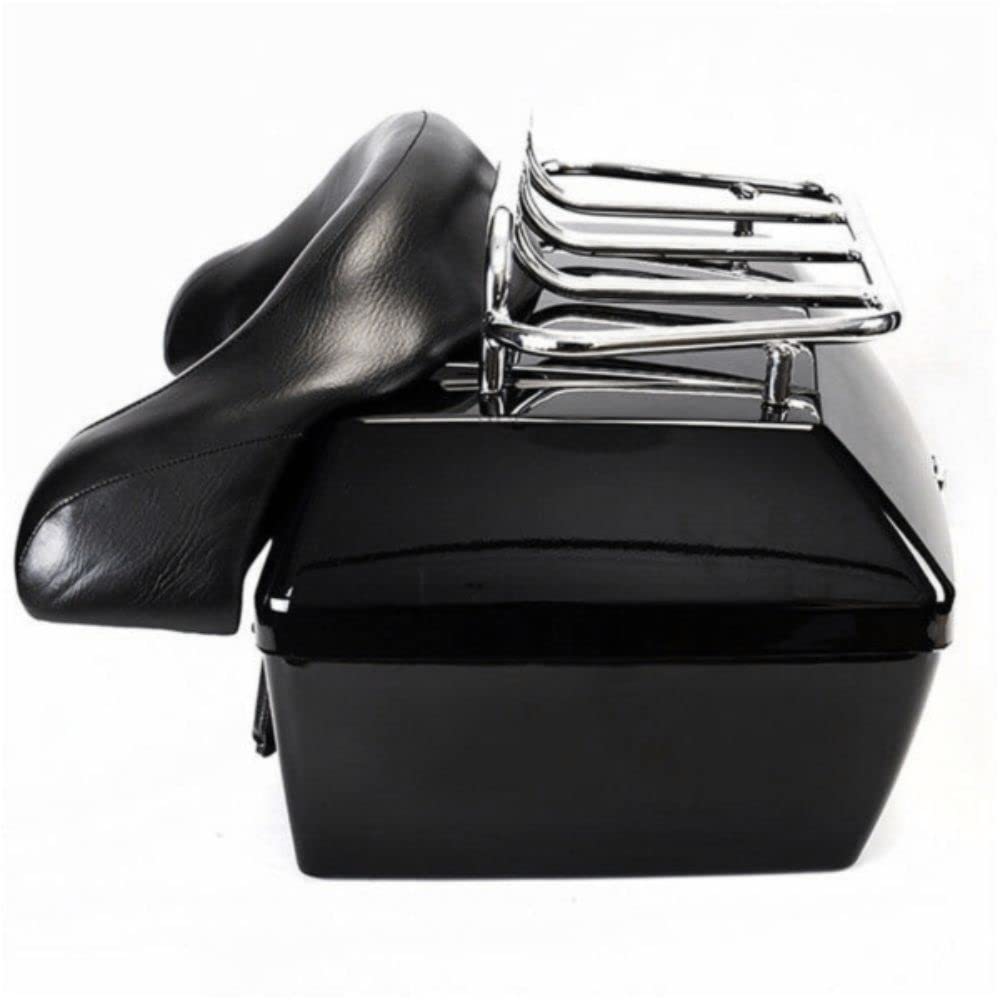 GQDDHDS Black Motorcycle Trunk Tail Bag - Waterproof Luggage Case with Top Rack for Harley, Honda, Yamaha - Perfect for Road Trips, Commuting & Adventure Riding