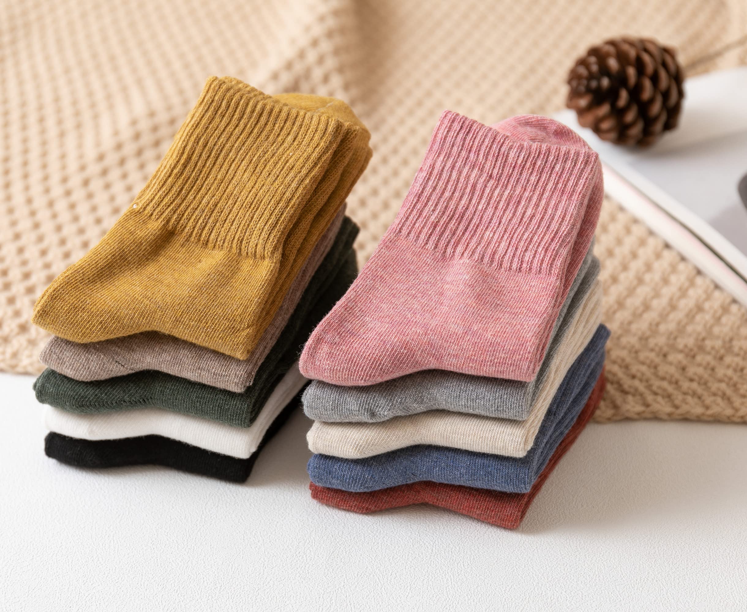 Women's Cotton Crew Socks - 10 Pack Soft Stretchy Casual Solid Color Socks for Everyday Wear, Workout & Lounge