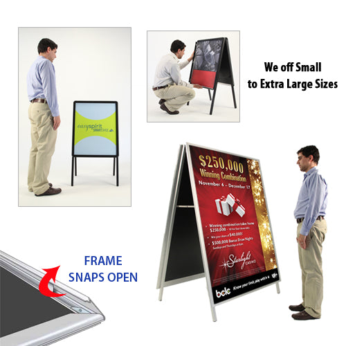 18x24 A-Frame Sign Holder - Indoor/Outdoor Sidewalk Sign with Quick-Change Snap Frame (1.25