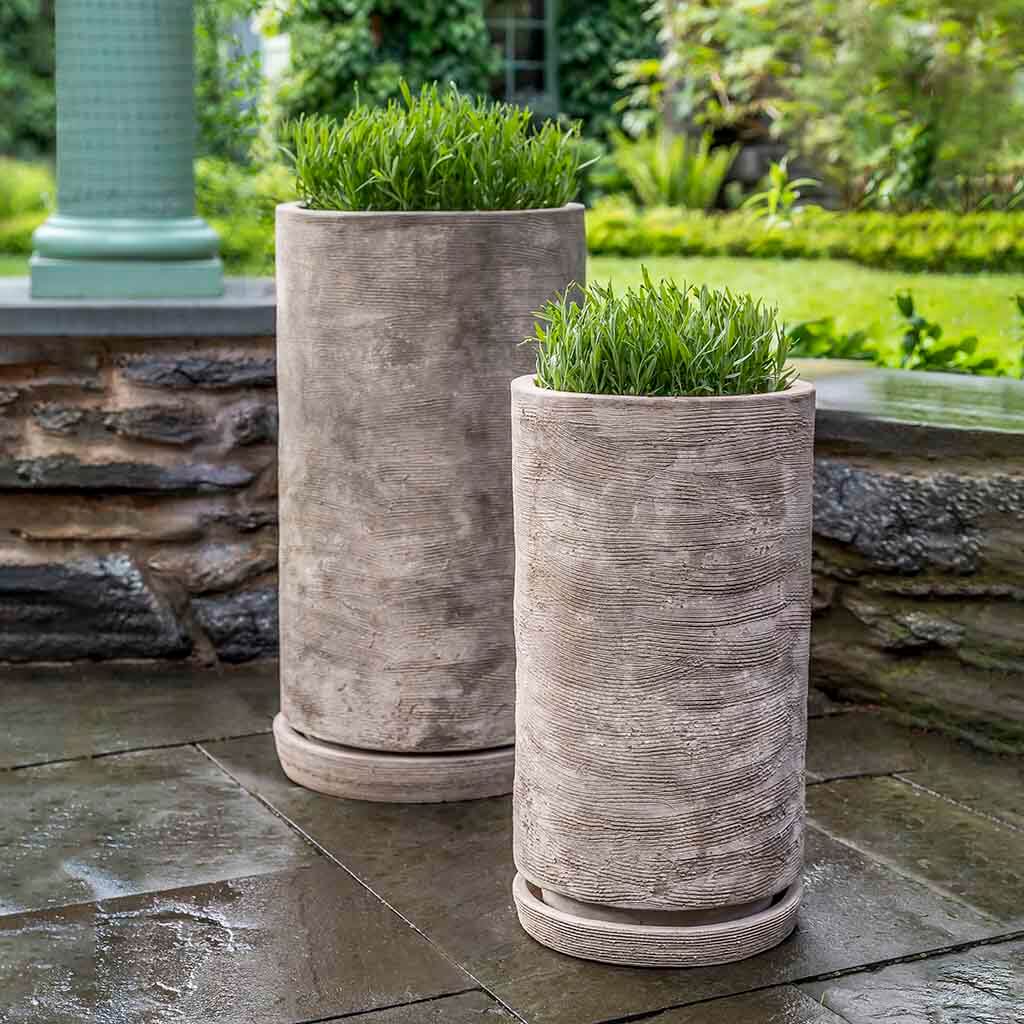 Campania International Sgraffito Tall Planter Set of 2 - Antico Terra Cotta Flower Pots for Indoor & Outdoor Decor, Garden, Patio, and Home Entrance