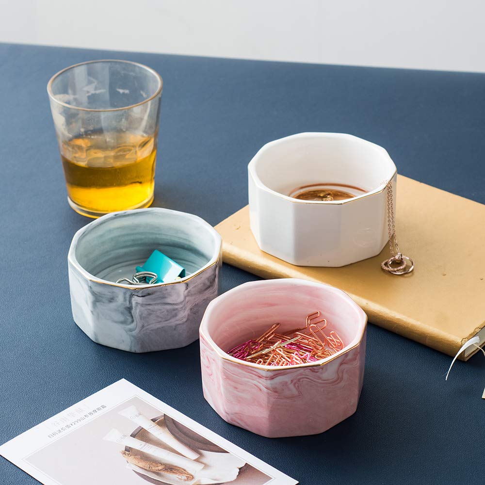 Ceramic Marbling Paper Clip Holder & Organizer - Stylish Desk Accessory for Office, School, or Home Use - Perfect for Binder Clips, Paper Clips & Stationery (White)